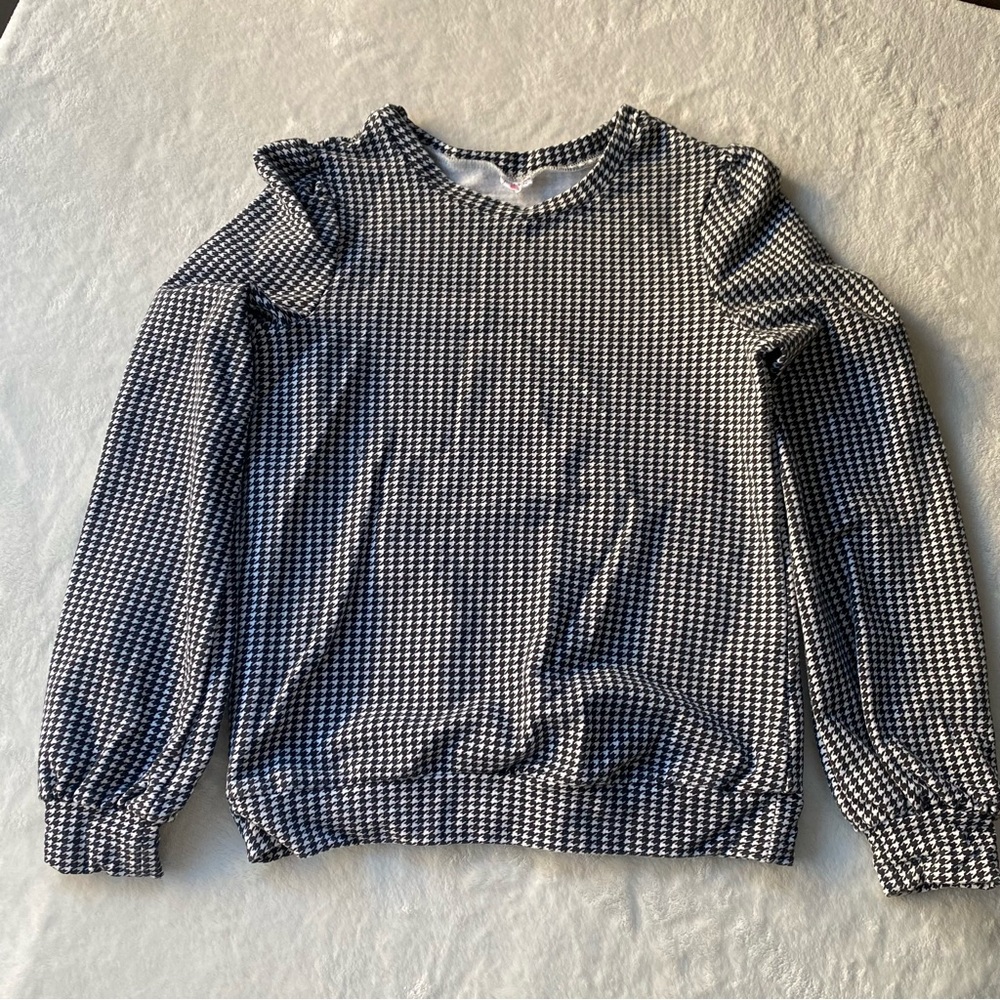 FabKids Girls Houndstooth Puff Sleeve Sweatshirt XL 14/16 - Black & White